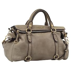 Bolsa Miu Miu de couro 2way Marrom Dourado Auth 194733V