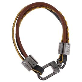 Pulsera LOUIS VUITTON LV Treble de cuero marrón M6423 LV Auth 193607A