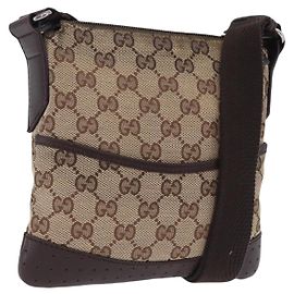 Borsa a tracolla GUCCI GG Canvas Beige Argento 147671 Auth ka5478