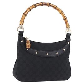 Borsa a Spalla GUCCI Bamboo in Pelle Nera e Oro 137378 Auth 194670V
