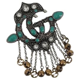 Spilla GUCCI GG Marmont Turquoise metallo Silver Auth 193434M - Gucci