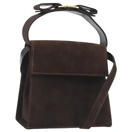 Bolso de hombro Salvatore Ferragamo Vala de ante 2way Marrón Tono Dorado BA14706A