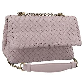 BOLSA DE OMBRO COM CORRENTE BOTTEGA VENETA INTRECCIATO em couro Rosa Ouro Auth 194846V