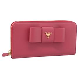 Carteira longa PRADA Saffiano Rosa Tom Dourado Auth BA14620V - Prada