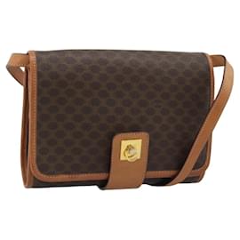 Borsa a tracolla CELINE Macadam in PVC e pelle marrone con dettagli dorati Auth ka5479A - Céline