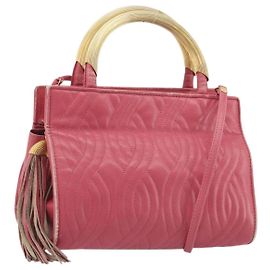 Bolso de Mano FENDI Macaroni de Cuero 2way Rosa Oro Auth 195263