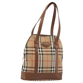Borsa a Spalla Burberrys Nova Check in Tela Beige Marrone Auth 194078A