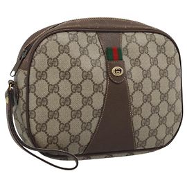 Clutch GUCCI GG Supreme Web Sherry Line in PVC Beige 156 01 034 Auth ka5569
