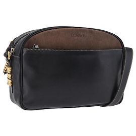 Borsa a Spalla LOEWE in Pelle Nera e Oro Auth bs36681