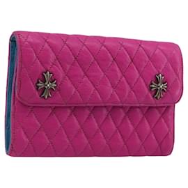 Portafoglio lungo trapuntato Chrome Hearts Wave 4 3-Snap in pelle rosa Auth 193426SM