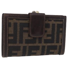 FENDI Zucca Canvas Bifold Wallet Black Brown Auth bs36409