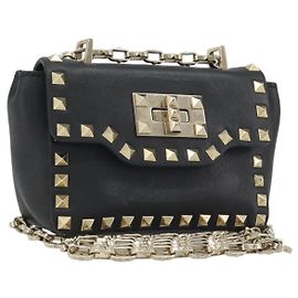 Borsa a tracolla VALENTINO con borchie in pelle nera e oro Auth BA14207A