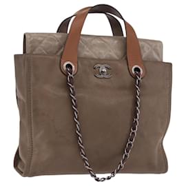 CHANEL Matelasse Chain Hand Bag Leather 2way Brown Silver CC Auth bs36367