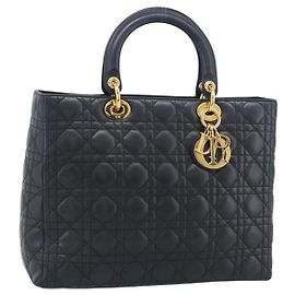 Christian Dior Lady Dior Canage Handtasche aus schwarzem Lammleder und Gold Auth 194778V