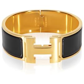 Hermès Gold-Plated Clic Clac In Noir Bracelet