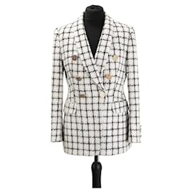 Blazer in Tweed Pied-de-Poule Bianco e Nero Balmain