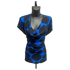 Gucci FW2009 Blue & Black Silk Polka Dot Cowl Neck Top by Frida Giannini