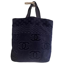 Chanel Borsa Tote in Spugna Blu Navy Monogramma CC
