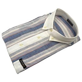 Autre Marque Camicia con bottoni a righe bianche e blu Denim 90s Vintage da uomo Taglia 40/15.5