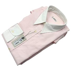 Autre Marque Camisa de manga longa listrada rosa e branca Fabio Inghirami Vintage dos anos 90 para homem Tamanho 38/15
