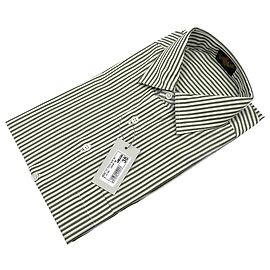 Autre Marque Camicia a maniche corte Top Man 90s Vintage da uomo, righe oliva, Taglia 38/15