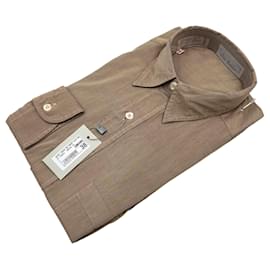 Dino Baldini 90s Vintage Men Mocha Brown Twill Long Sleeve Shirt Size 38/15 - Autre Marque