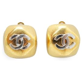 Orecchini a clip quadrati in metallo CC Oro e Argento - Chanel