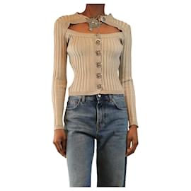 Autre Marque Cárdigan de punto acanalado beige - talla S