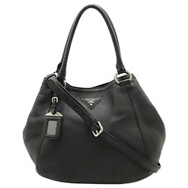 Prada Black Vitello Daino leather 2way bag