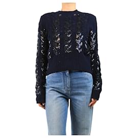 Navy-farbener Strickpullover mit Zopfmuster und Pailletten - Größe M - Emilio Pucci