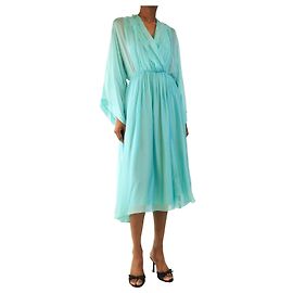 Attic and Barn Vestido midi de satén con volantes color verde azulado - talla UK 6