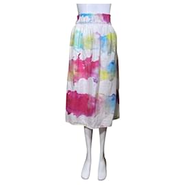 Falda midi 120% Lino con estampado de acuarela