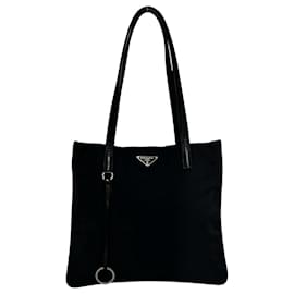 Bolsa Tote de nylon e couro com placa de logotipo Triangle Prada