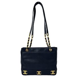 Borsa a spalla Chanel Vintage Triple Coco in pelle Caviar