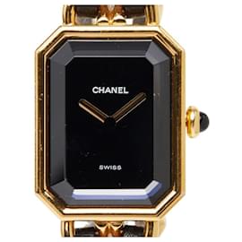 Reloj Chanel Première L H0001 Quartz Esfera Negra Correa de Cuero Bañado en Onyx para Mujer