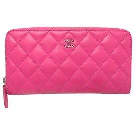 Portafoglio lungo in pelle di vitello martellata rosa Chanel
