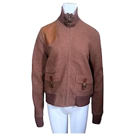 Ralph Lauren Jacke aus Wollmischung in Braun mit Lederakzenten