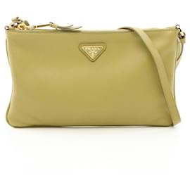Borsa a tracolla in pelle grainé morbida verde Prada