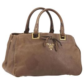 PRADA Handtasche Leder Braun Gold Auth 192531