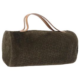 Céline CELINE C Macadam Handtasche Wildleder Grün Goldfarben Authentisch gh2322A