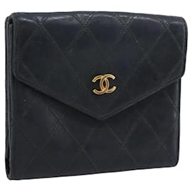 Portafoglio Bicolore Bifold in pelle d'agnello CHANEL Black CC Auth bs36637