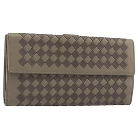 BOTTEGA VENETA INTRECCIATO Long Wallet Leder Grau Auth 193586A