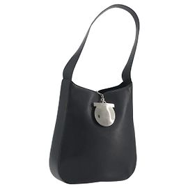 Borsa a Spalla Salvatore Ferragamo Gancini in Pelle Nera Argento Auth BA14216