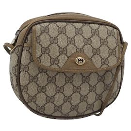 Borsa a Spalla GUCCI GG Supreme PVC Pelle Beige Tonalità Oro 56 02 600 Auth gh2251