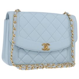CHANEL Matelasse Chain Shoulder Bag Lamb Skin Light Blue Gold CC Auth 195324V