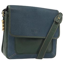 Borsa a Spalla LOEWE Velazquez in Pelle Blu con Finiture Oro Auth 194205