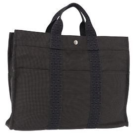 Hermès HERMES Her LineMM Hand Bag Canvas Gray Silver Auth 192552