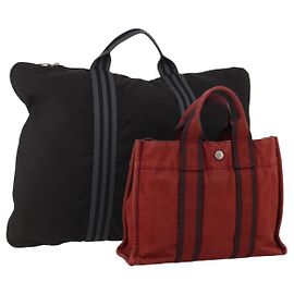 Hermès Borsa HERMES Canvas 2 Set Rosso Nero Auth bs36352