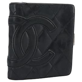 CHANEL Matelasse Cambon Line Wallet Lamb Skin Black CC Auth bs36633