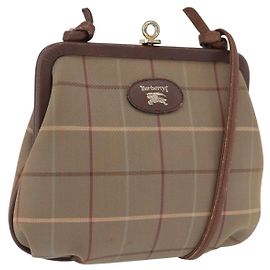 Bolsa de Ombro Burberrys Nova Check em Lona Bege e Ouro Auth bs36455